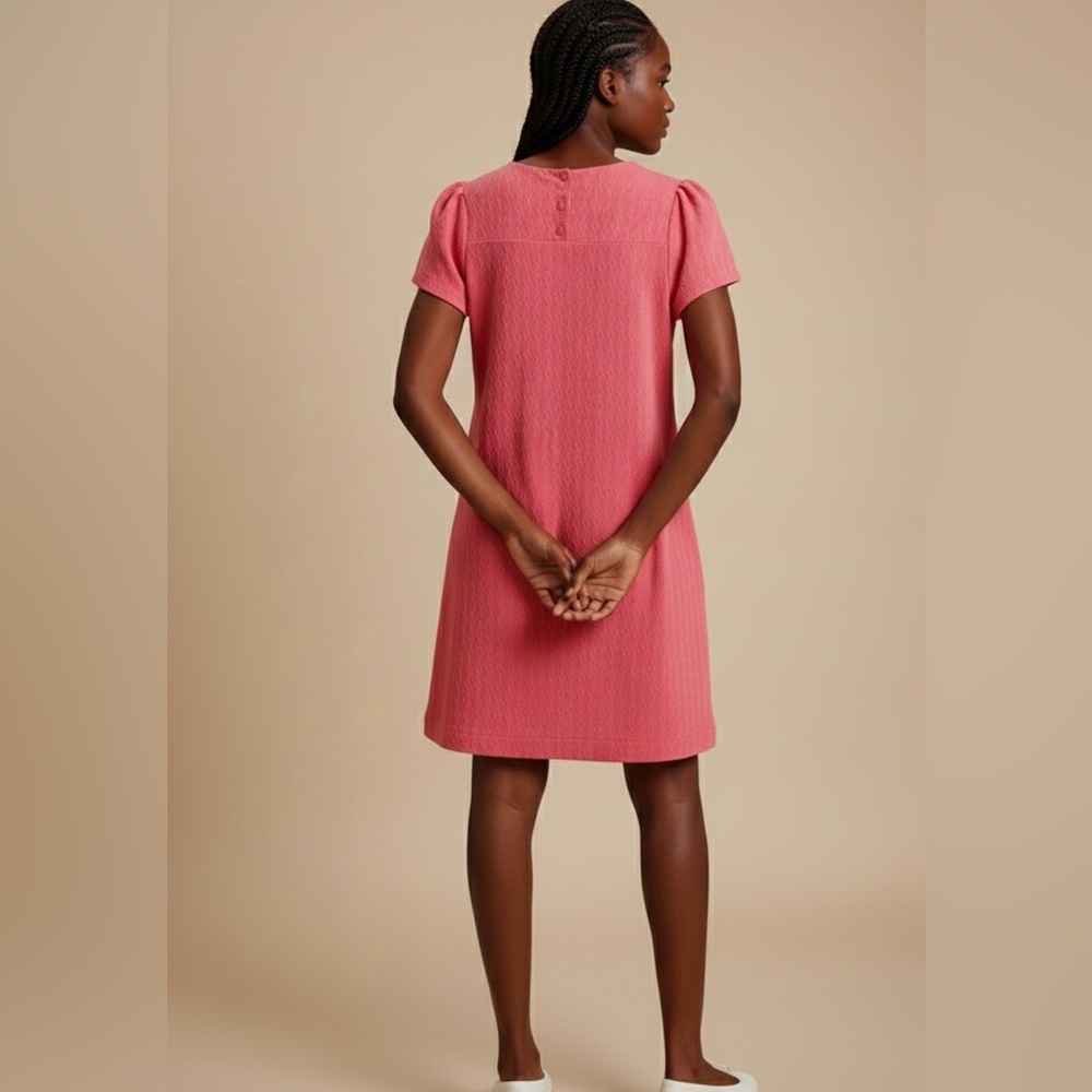Anthropologie Maeve Coral Diamond Texture Mini Dress w/ Button Back - S - Picture 2 of 5